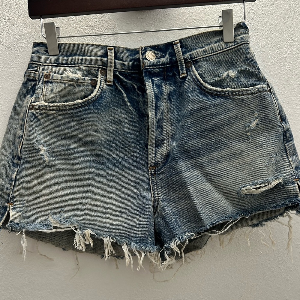 Agolde Blue Distressed Jean Shorts
